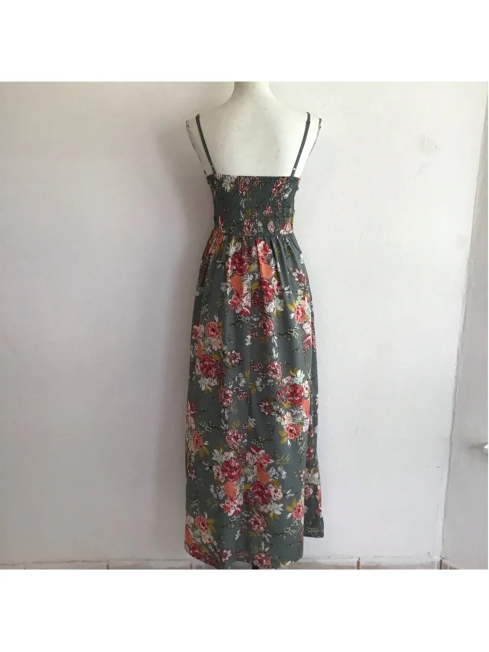 Band of the Free Women Elegant Green Floral Spaghetti Straps Maxi Dress M